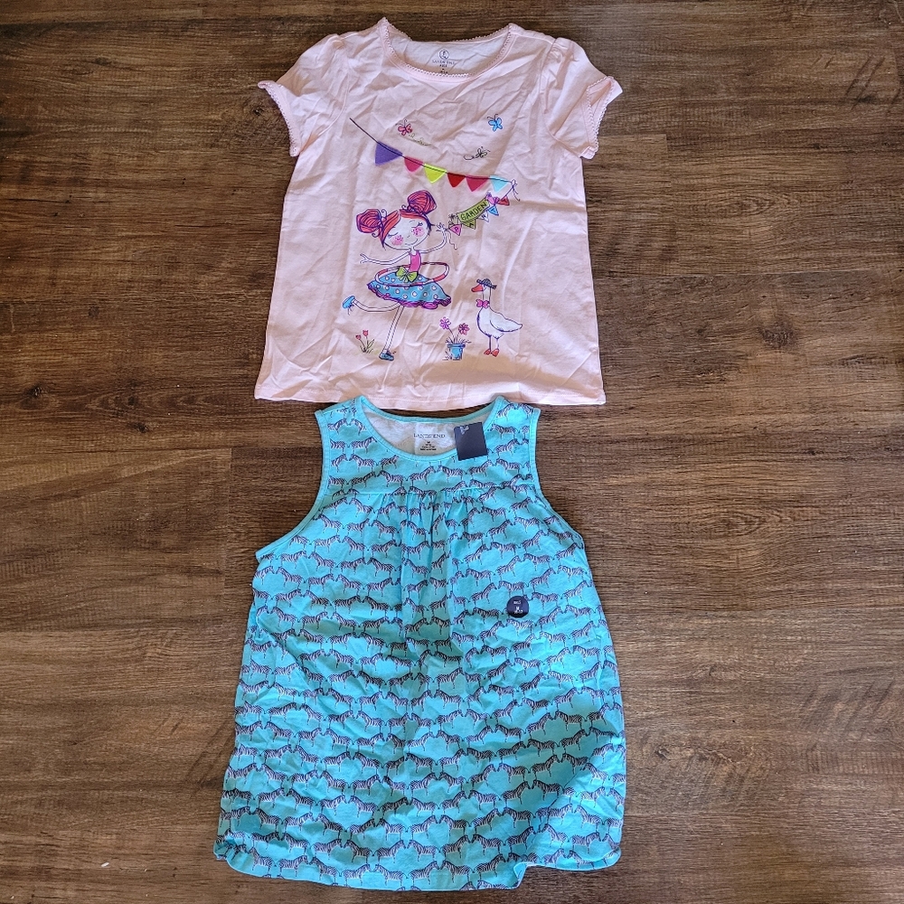 2 New Girls Lands end Top Tops T Shirts Medium 10 12 Zebra Animal Party